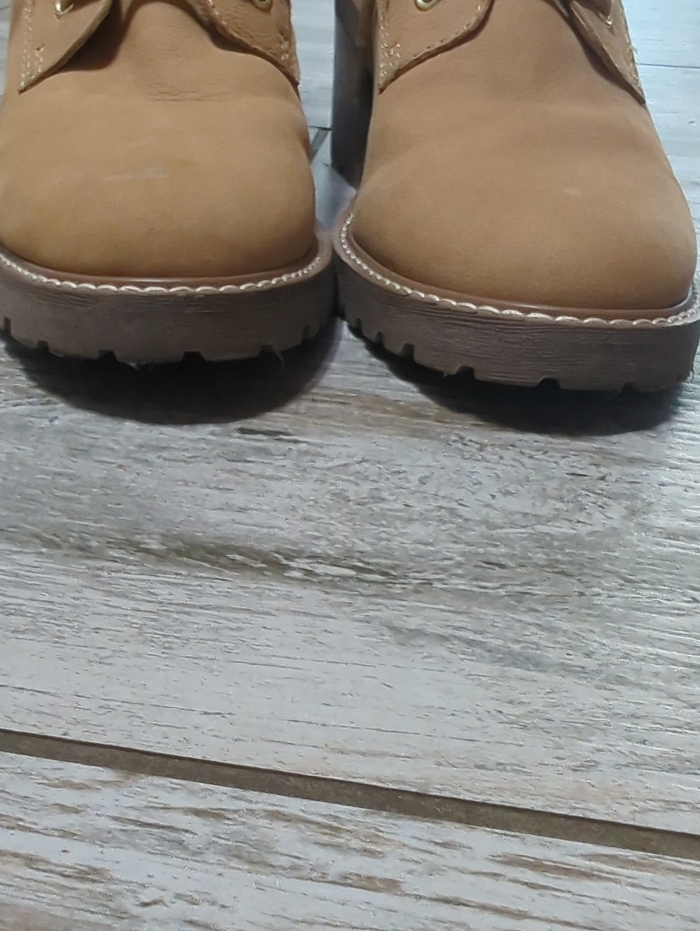 Crown Vintage Yuliana Lug Sole Combat Boots Tan Size 9 Stacked Heel - Picture 5 of 11